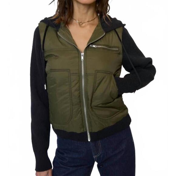 NEW CENTRAL PARK WEST brady hooded sweater sleeve jacket in green & black